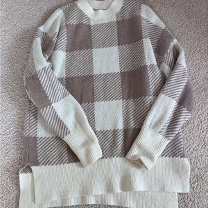 Abercrombie & Fitch Checkered Sweater - Cream and Brown